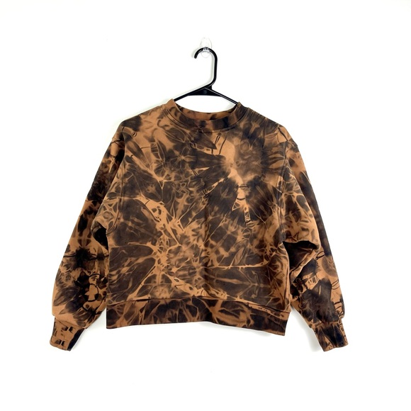 Cropped Cotton Sweatshirt, Streetwear, Acid Wash, Small, Tie Dye, Black, Shibori - Picture 2 of 11